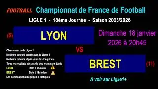 LYON - BREST : 18&egrave;me journ&eacute;e de Ligue 1 - Stats, infos, pronos - Football saison 2025-2026