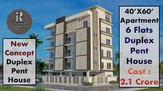 40'X60' Apartment Design with 6 Flats and a luxurious Duplex Pent House | 2400 Sqft Plan