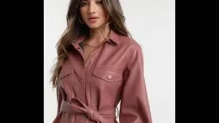 Faux leather shirt dress in rust