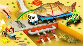 Diy mini truck making mini concrete bridge, building mini fun construction science projects