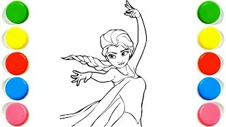 How to Draw Cute Elsa Princess from Disney Frozen, Painting and Coloring for Kids & Toddlers