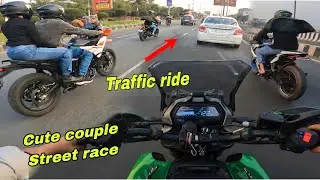 Cute couple went to race❤️ll dominar400 vs rs200 (row) fire exhaust🔥 street race 🚀