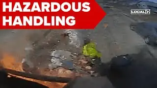 Trash collectors escape disaster as oxygen tank explodes in garbage truck