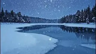 Frozen Winter Lake With Light Snowfall And Cinematic Calm Background Video