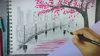 How to Draw park Step by Step || park Drawing Colour || Bird Scenery Drawing for Park....