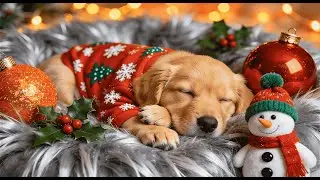 LIVE Sleeping Puppy Christmas Scene 🎄 Cozy Jazz & Warm Holiday Lights