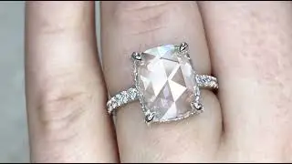 3.21ct Center Cushion Shaped Rose Cut Diamond Engagement Ring - Columbus Ring - Hand Video