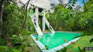 build modern contemporary mud villa and swimming pool in house 🏡#craft #jungle @JungleSurvival