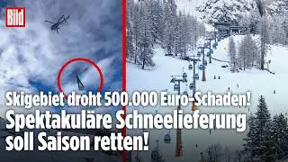 SKIGEBIET K&Auml;MPFT UMS &Uuml;BERLEBEN: Rettungs-Helikopter muss Schnee in Berge von Trient bringen!