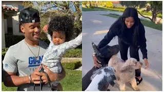 Ciara, Amora, Russell Wilson & all of their dogs after an early morning school drop off