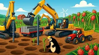 Dragon Fruit Planting with Drill Truck & Tractor 🌵🚜 | Realistic Farm Animation