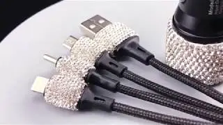 Bling Car Decor USB Phone Charger Cell Phone Pulg Charging Cable Car Accessories for Women Girls