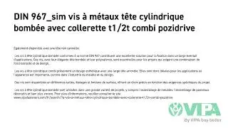 DIN 967_sim vis &agrave; m&eacute;taux t&ecirc;te cylindrique bomb&eacute;e avec collerette t1/2t combi pozidrive
