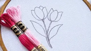 VERY EASY TULIP FLOWER 3D HAND EMBROIDERY FOR BEGINNERS