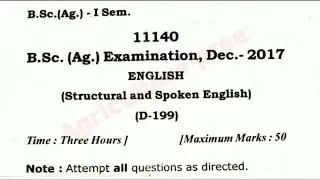 Structural and Spoken English Question paper|| previous year 2017 Question paper||Agriculture paper