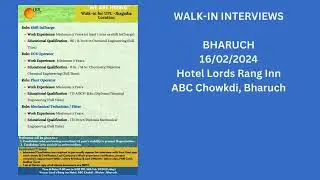 Walk-in Interviews - UPL Jhagadia - Shift Incharge, DCS Operator, Plant Operator, Mechanical Fitter