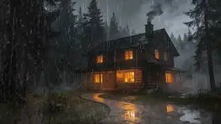 Relaxing Night at the Cabin 🌧️ Heavy Rain & Fireplace White Noise