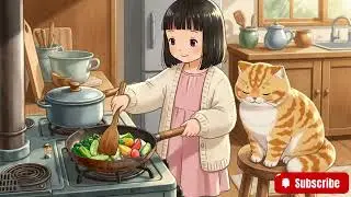 Achi & Mochi | A peaceful afternoon おいしい食事 with my cat Mochi | Warm lofi piano music