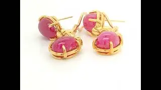1950s Ruby Earrings in 14k Yellow Gold w/ Diamonds - ERRBY0085