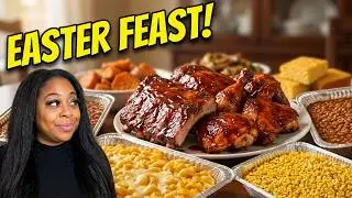 EASTER SUNDAY DINNER COOK WITH ME | smoked chicken and ribs, corn bread, yams, corn, bbq baked beans