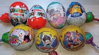 Learning colors with sweets  Bright ASMR 2 Kinder Surprise + 5 Chocolate Eggs + 5 Lollipops