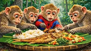 4 Monkeys Work Hard to Cook Hilsa Biryani in the Wild
