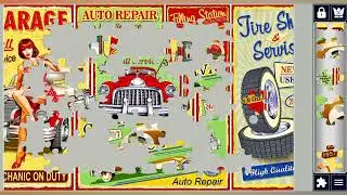 Set of vintage car metal  signs,Garage,Filling station,Tire service retro posters//puzzlesArt🧩🧩//