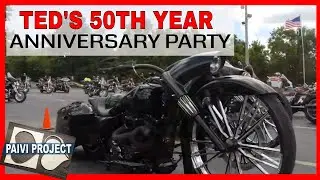 Harleys at the parking lot at Ted's Motorcycle World