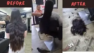 lady very long thick shiny black hair cut short #ladieshaircut #haircut #pixie #longtoshort #hair