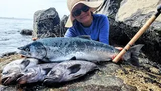 Jetty Salmon Fishing Adventure | Rockfish Catch & Cook + Fresh Crab (Washington State)