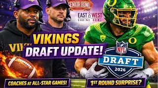 🔥 VIKINGS DRAFT BUZZ! 🟣⚔️Coaches at Senior Bowl & Shrine Bowl + 1st Round SURPRISE? 😱🏈