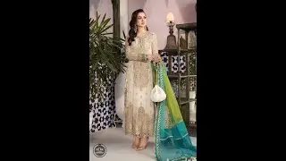 MARIA. B. Eid Chiffon | 107-Cream and Ferozi | Master Replica | Price Rs.12,500/-