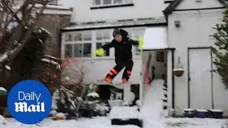 Inspirational boy trains for Winter Olympics by ski-jumping in his garden