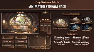 Cozy Animated Twitch Stream Overlay Pack | Starting Soon Screen | Treehouse All Seasons Vtuber Room