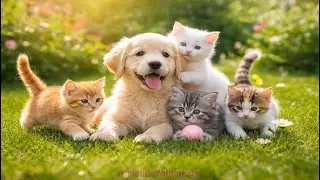 🌞🐱 Cute Kittens Chasing Mice with a Friendly Dog in a Sunny Garden | Adorable Cat Videos