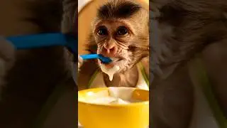 Cute Baby Monkey Breakfast Time 🥛☁️