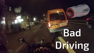 Motorcycle riding in london - easy-bus cutting in lane