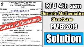 RTU 4th sem DMS 2019 Paper Solution🙏 | RTU Paper Solutions |RTU Exam preparation | Er Sahil ka gyan