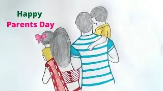 Parents Day Drawing With Pencil | Global Parents Day | My Family Drawing