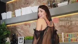 Office girl Lingerie try on haul Sweet Alise stockings review transparent lingerie