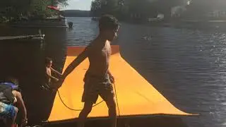 Last To Get Off Floating Oasis Water  Pad Challenge