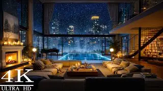Calm Night Jazz for Working in a Luxury Winter Apartment ⛄ | Ambience for Deep Work & Study | 4K
