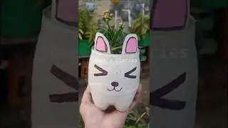 Cute cat face planters ideas from waste plastic bottle 🐱 #geetsdiaries