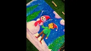Santa giving gift to kids | oil pastel drawing | Christmas festival art