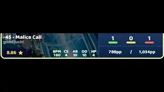 almost peaked 800pp on skrowell's 9* aim control map | -45 - Malice Call [good luck!] +HD