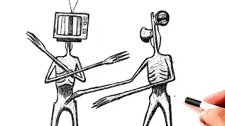 How to draw a Siren Head attacking TV Head