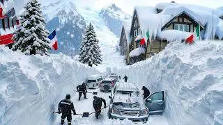 Alps Frozen!❄️ Homes Buried Under Mountains of Snow as a Terrifying Avalanche Strikes Italy & France