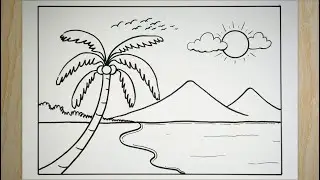 Menggambar pemandangan pantai yang indah