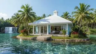 Waterfall near a Tiny Home on an Island for Peace and Tranquility
