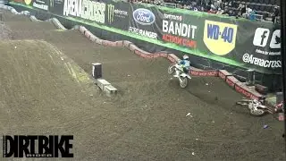 Cedric Soubeyras t-bones Adam Chatfield at Monster Energy Arenacross in Belfast